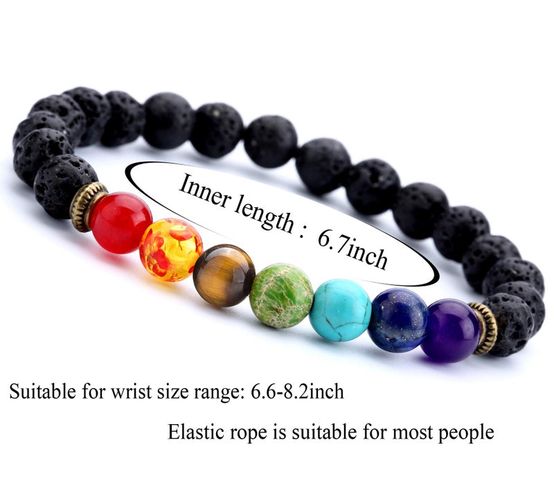 Doitory Men Women 8mm Lava Rock 7 Chakra Beads Chakra Bracelet Braided Rope Natural Stone Yoga Bracelet Bangle - Image 4